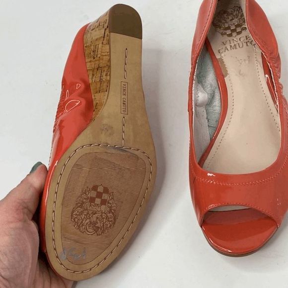 Vince Camuto Orange Leather Wedge‎ Heels - Picture 2 of 6